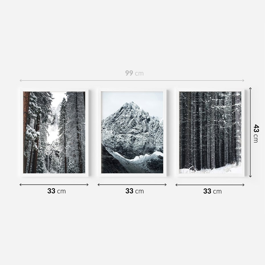 Zestaw obrazy w ramie 30x40 galeria - Zima, w, górach, las, widok - rama biała