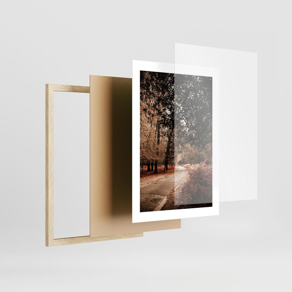 Plakat w ramie 30x40 - Magia Jesieni: Pejzaż Parku w Odcieniach Żółci - jesień, park - rama drewno