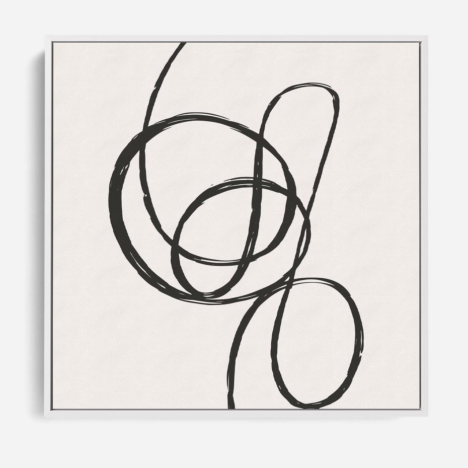 Obraz w ramie 80x80 - Migotliwa Kreatywność - abstrakcyjne szkicowane linie, minimalizm - rama biała