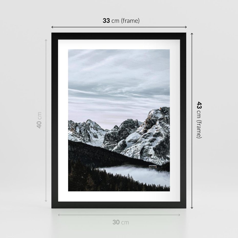 Plakat w ramie 30x40 - Malowniczy Krajobraz ze Śniegiem - góry, śnieg - rama czarna