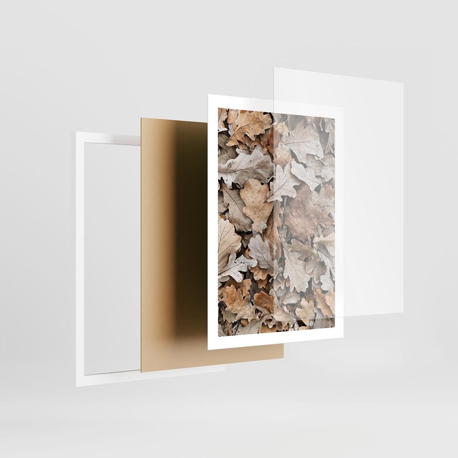 Plakat w ramie 50x70 - Nostalgiczny Pejzaż - suche liście, jesień - rama biała