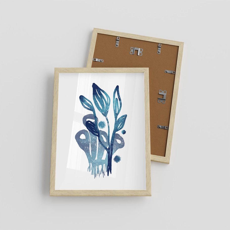 Plakat w ramie 30x40 - Akwarelowy Błękit - pastelowy, abstrakcyjny plakat - rama drewno