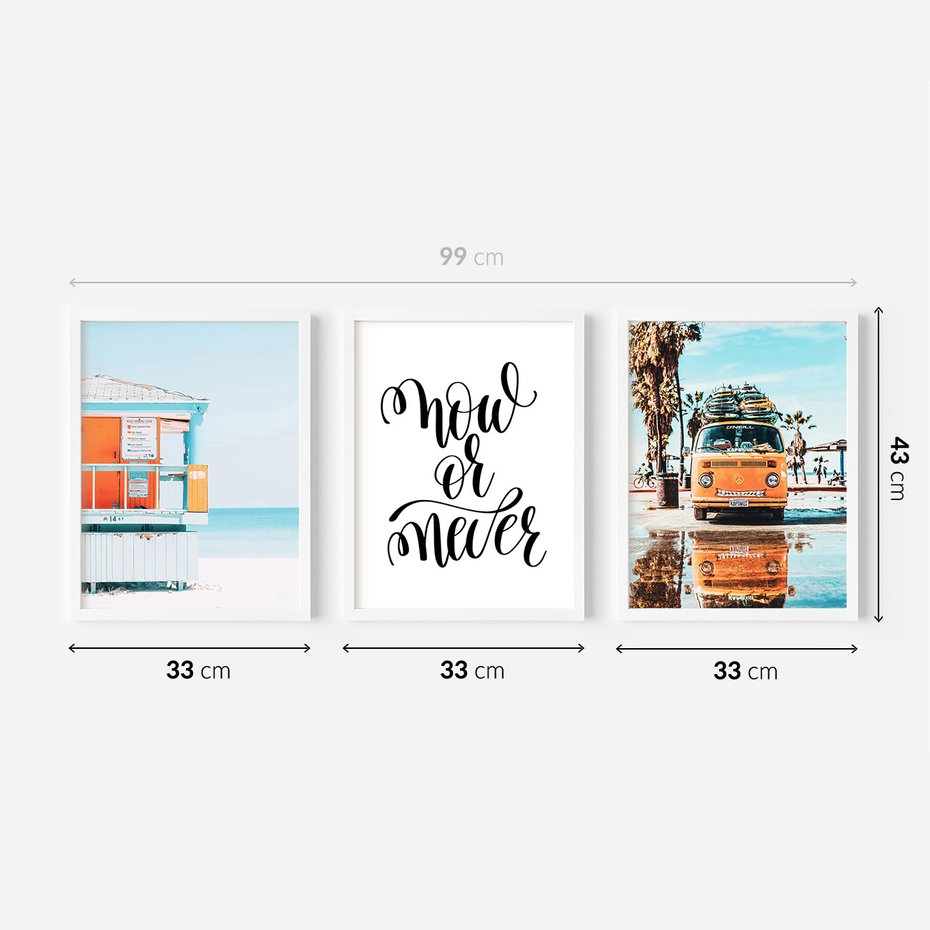 Zestaw obrazy w ramie 30x40 galeria - Pozytywny, napis, podróż, lato, salon - rama biała