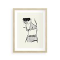 Plakat w ramie 30x40 - Minimalistyczny Urok - szkic, kobieta w bieliźnie - rama drewno