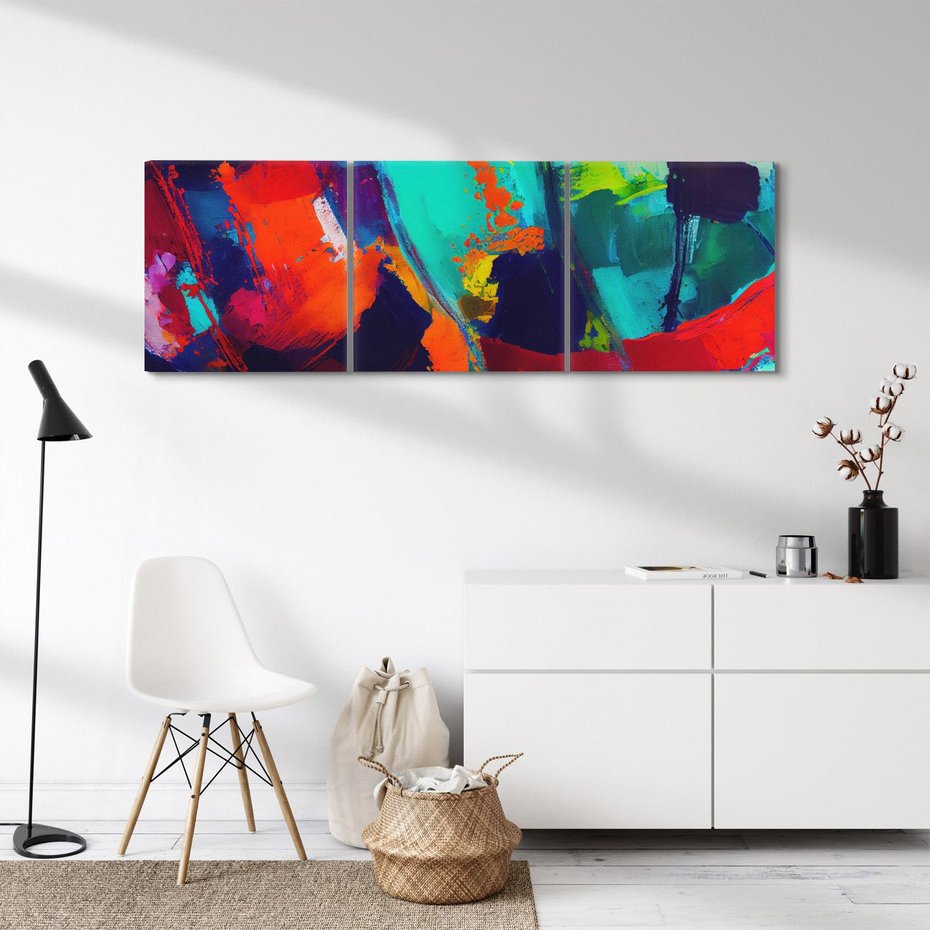 Obraz na płótnie 90x30 - Abstrakcyjne wizje czasu - żywe radosne kolory, plamy kolory