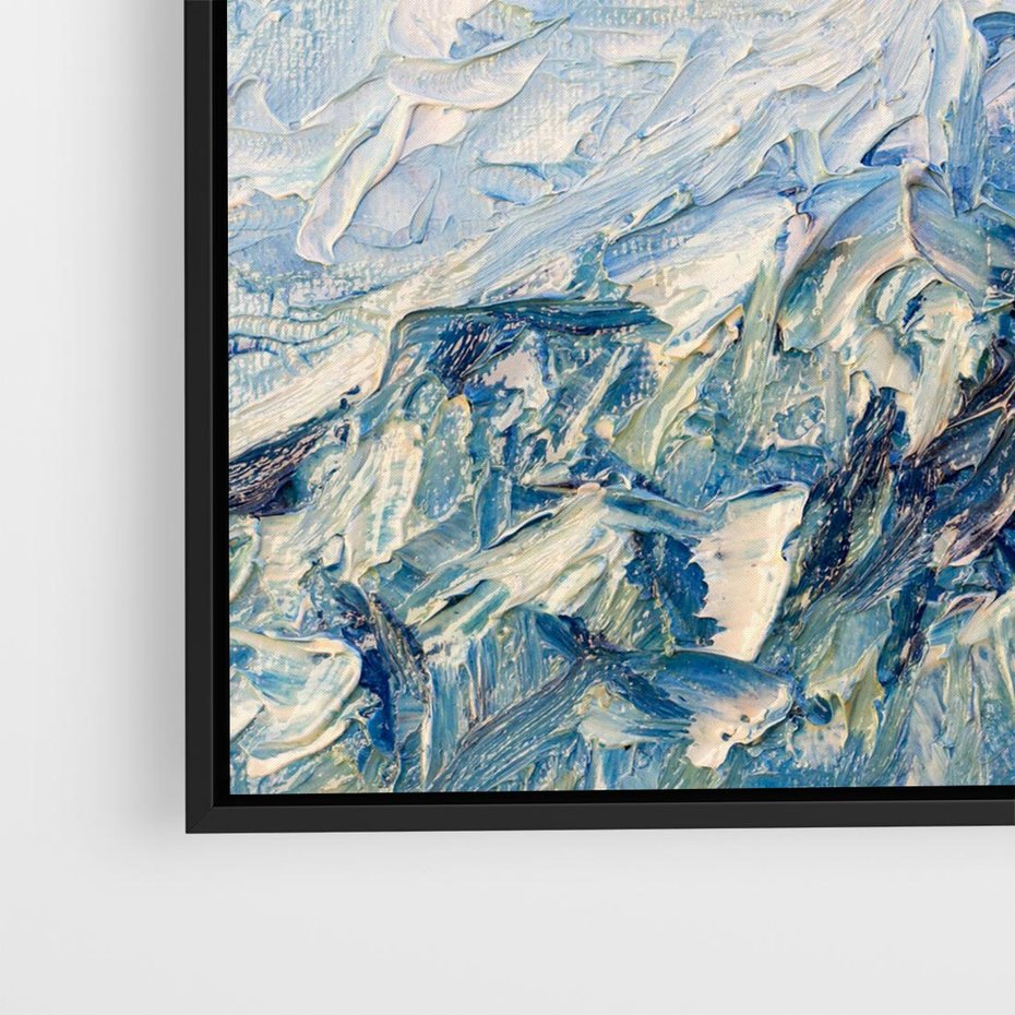 Obraz w ramie 50x50 - Majestat Błękitnych Szczytów - olejny obraz, górski pejzaż - rama czarna