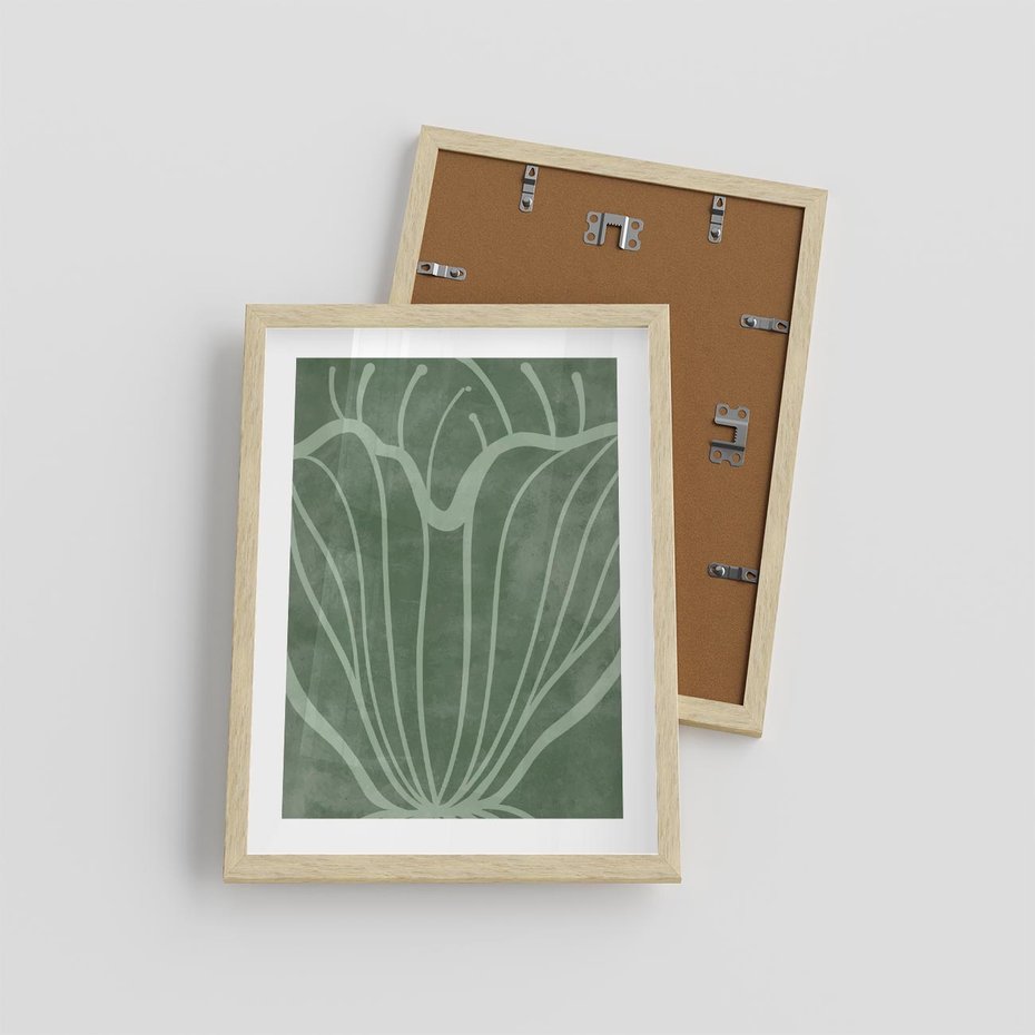 Plakat w ramie 30x40 - Zieleń Kształtująca Spokój - zielony plakat, roślinne inspiracje - rama drewno