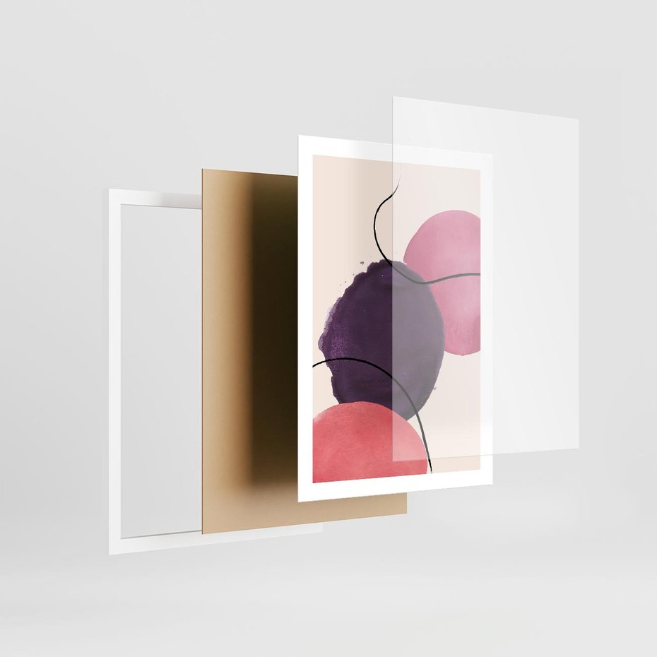 Plakat w ramie 50x70 - Migotliwe Widzenia - abstrakcyjne akwarelowe plamy, nieregularne linie - rama biała