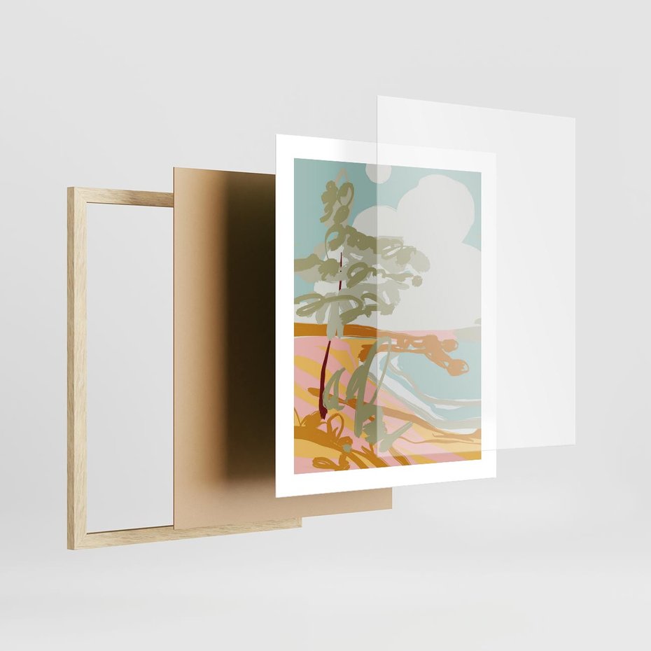 Plakat w ramie 40x50 - Spokojny Wiatr - pastelowy krajobraz, nowoczesny plakat - rama drewno