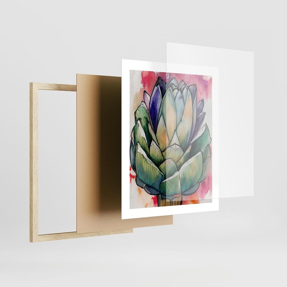 Plakat w ramie 40x50 - Estetyczna Roślina - abstrakcja, akwarela - rama drewno