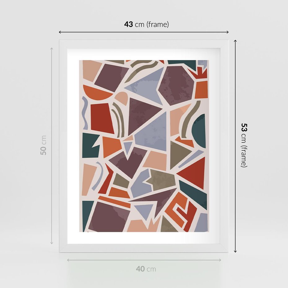 Plakat w ramie 40x50 - Intrygujące Rozbicie - gemoetryczne kształty, mozaika - rama biała