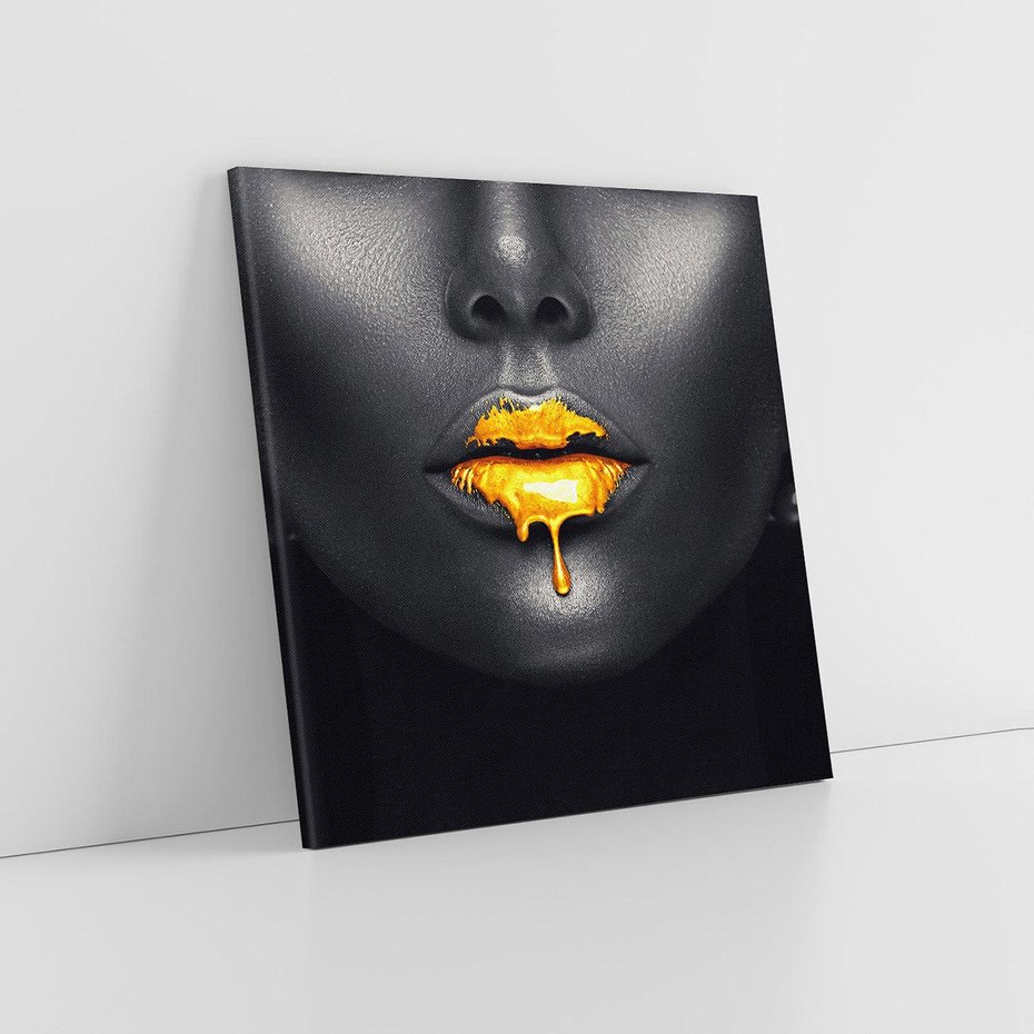 Obraz na płótnie 70x70 - Złote Usta Kobiety - złote, usta
