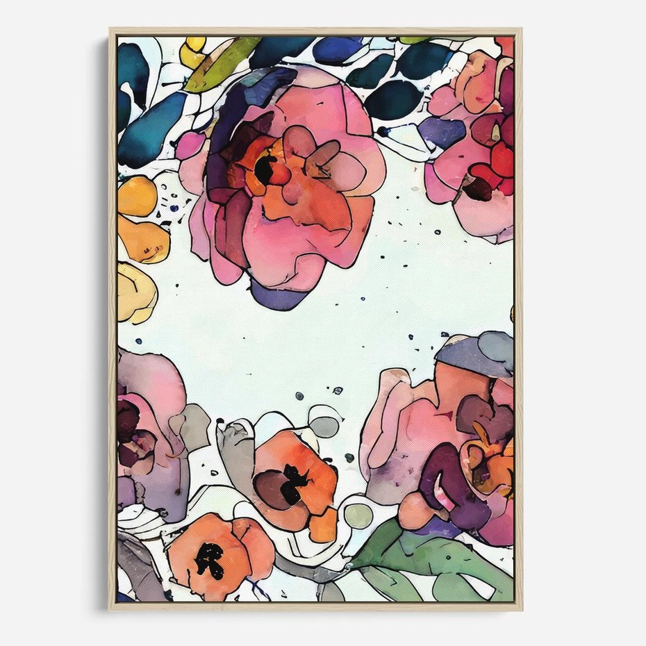 Obraz w ramie 50x70 - Rozkwitające marzenia - akwarelowe kwiaty, kolory - rama drewno