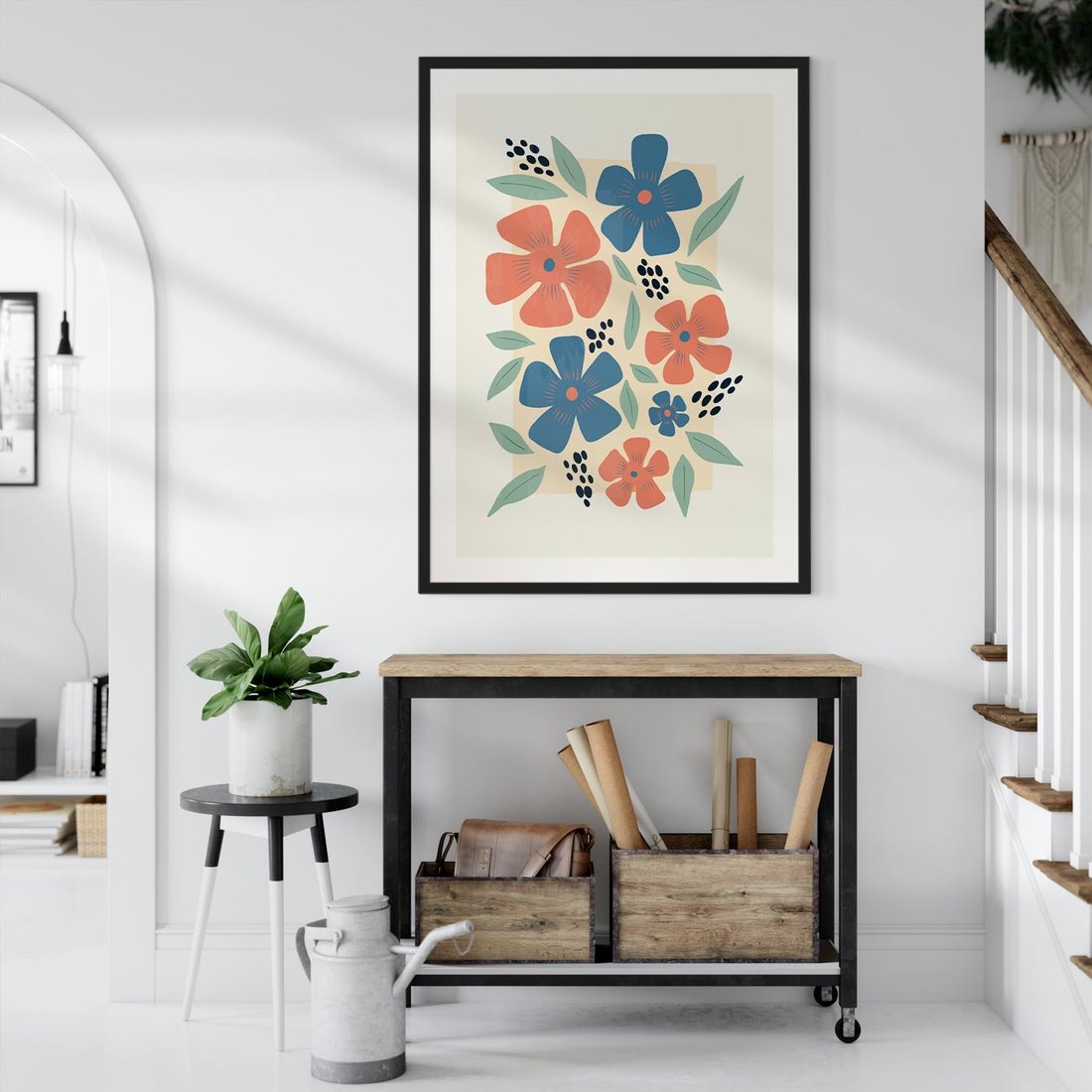 Plakat w ramie 40x50 - Kolorowe Pasmo - kwiaty, nowoczesna abstrakcja - rama czarna