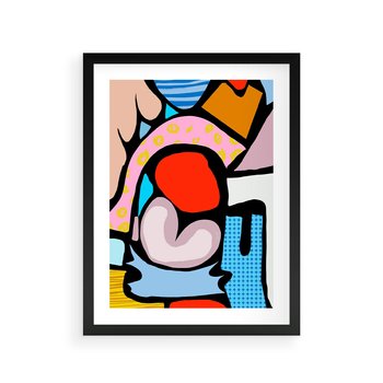 Plakat w ramie 50x70 - Czarny Komiks - abstrakcyjne formy, komiksowy styl - rama czarna