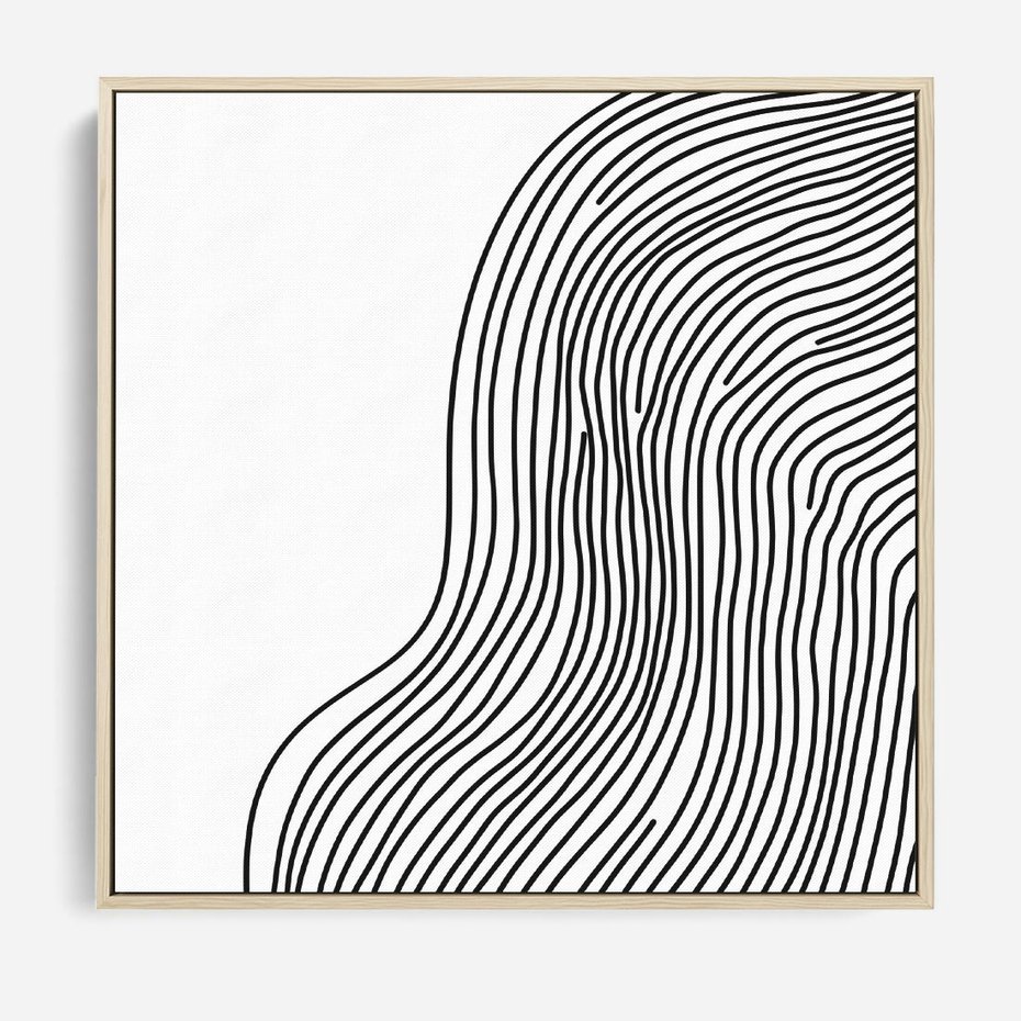 Obraz w ramie 50x50 - Refrakcje Przestrzeni - mnimalistyczna forma, czarne linie - rama drewno