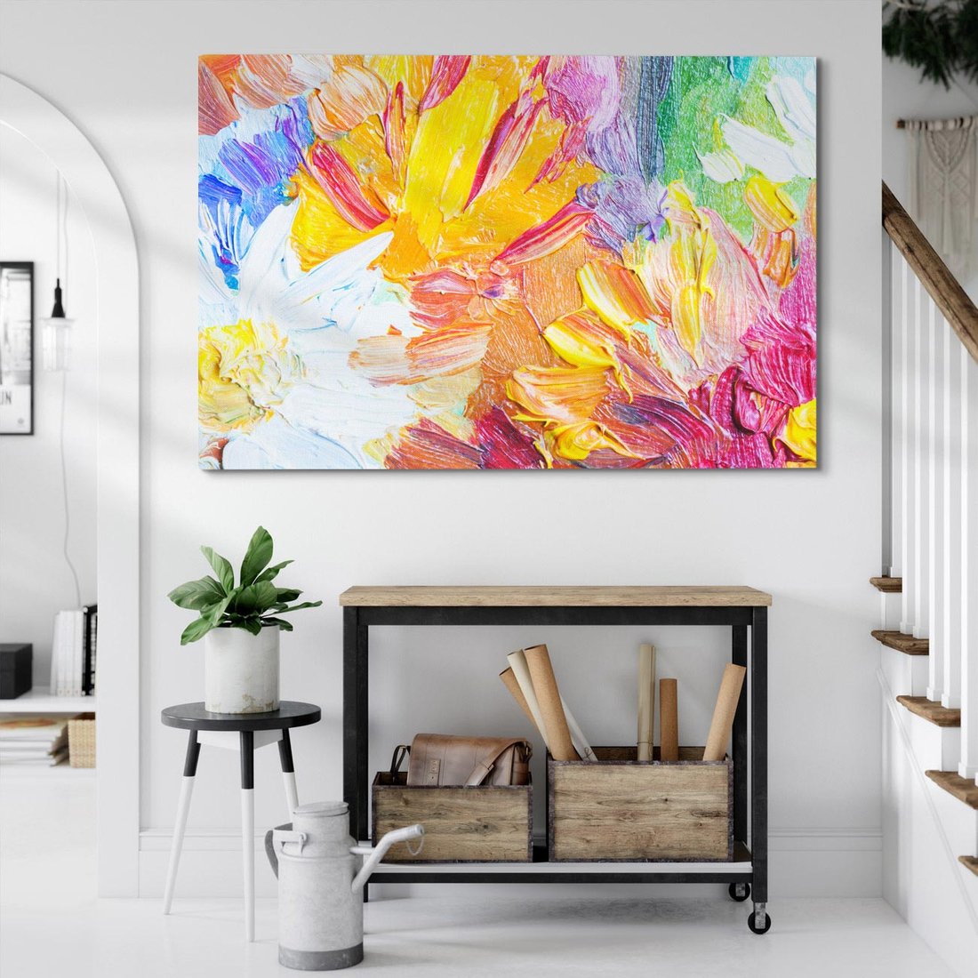 Obraz na płótnie 120x80 - Kwiatowe Harmonie - zbliżenie na obraz olejny, gruba warstwa farby