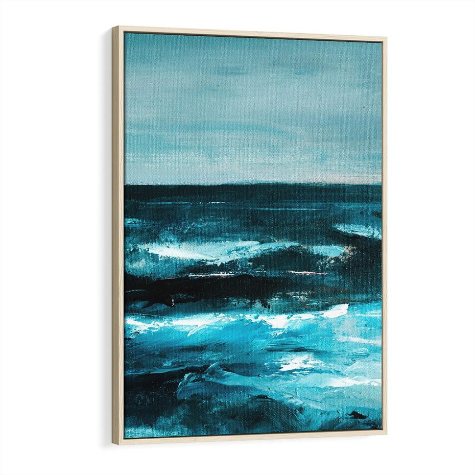 Obraz w ramie 80x120 - Burza Nad Granatowym Oceanem - piękny marynistyczny obraz olejny, wzburzone ciemne morze - rama drewno