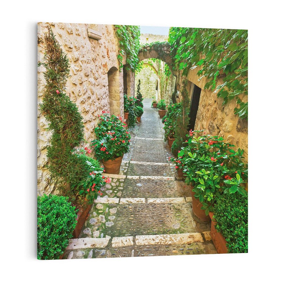 Obraz na płótnie 70x70 - Magiczna podróż w głąb miasta - uliczka, perspektywa