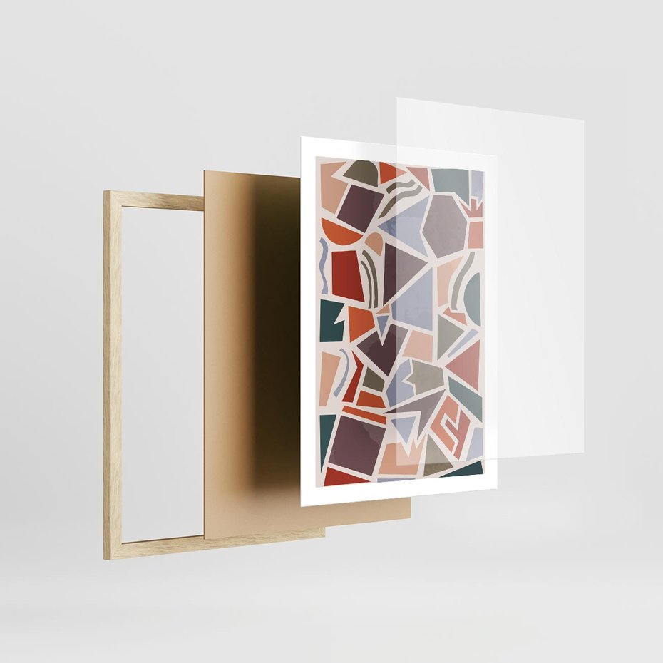 Plakat w ramie 50x70 - Intrygujące Rozbicie - gemoetryczne kształty, mozaika - rama drewno