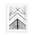 Plakat w ramie 50x70 - Elegancja Współczesnej Architektury: Wieżowiec w Monochromii - nowoczesna architektura, czarno biała fotografia - rama biała