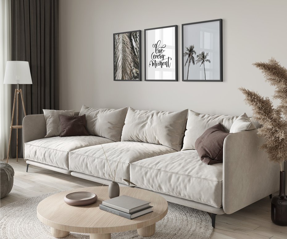 Zestaw obrazy w ramie 50x70 galeria - Pozytywny, cytat, palmy, wakacje - rama czarna