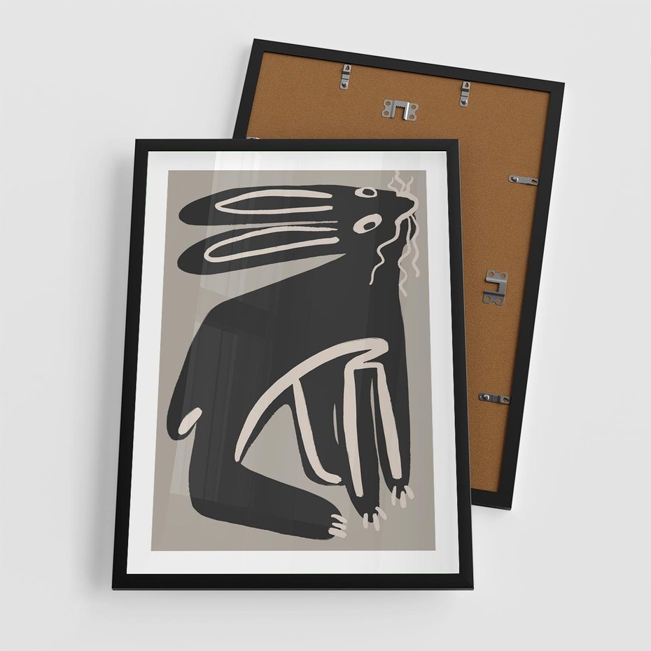 Plakat w ramie 50x70 - Konturujące Struktury - skandynawska sztuka, królik - rama czarna