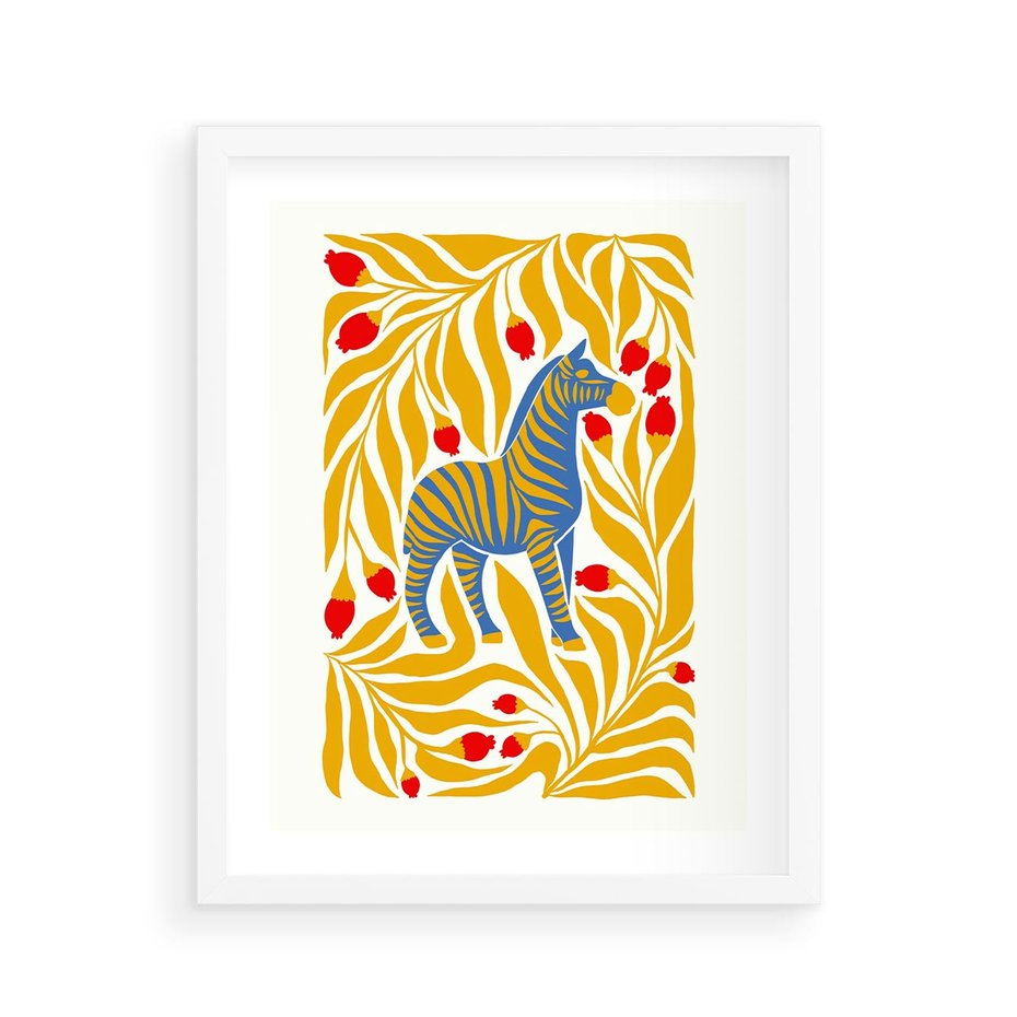 Plakat w ramie 40x50 - Zebra w Nowoczesności - abstrakcyjna nowoczesna grafika, pośrodku zebra - rama biała