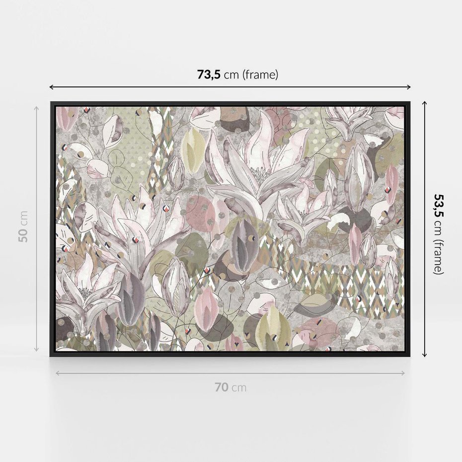 Obraz w ramie 70x50 - Pejzaże zatajonej duszy - połączenie tekstur, roślinne motywy - rama czarna