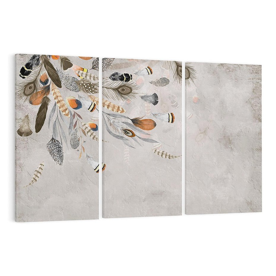 Obraz na płótnie 120x80 - Sploty losu na płótnie - kompozycja boho piór, indiańskie pióra