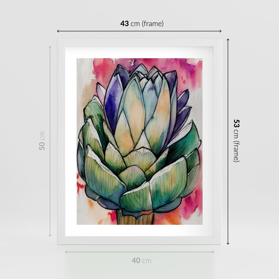 Plakat w ramie 40x50 - Estetyczna Roślina - abstrakcja, akwarela - rama biała