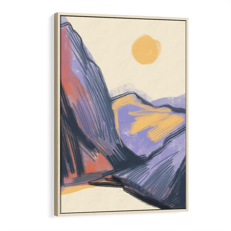 Obraz w ramie 80x120 - Ponad Szczytami - pastelowy krajobraz, nowoczesny plakat - rama drewno