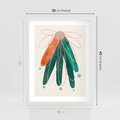 Plakat w ramie 30x40 - Energetyczna Harmonia Kwiatów - akwarelowe abstrakcyjne kształty, zieleń i pomarańcz - rama biała