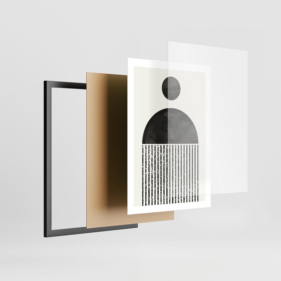 Plakat w ramie 50x70 - Księga Wibracji - abstrakcyjne czarno białe formy, minmalizm - rama czarna