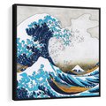 Obraz w ramie 50x50 - Wzburzone Morze - wielka fala w kaganawie, Hokusai - rama czarna