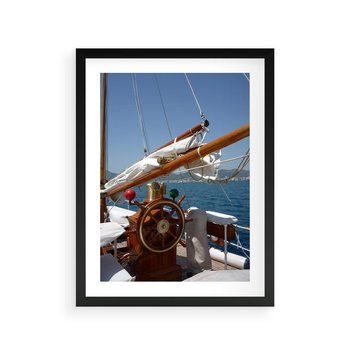 Plakat w ramie 50x70 - Podróż Morska - statek, ster - rama czarna