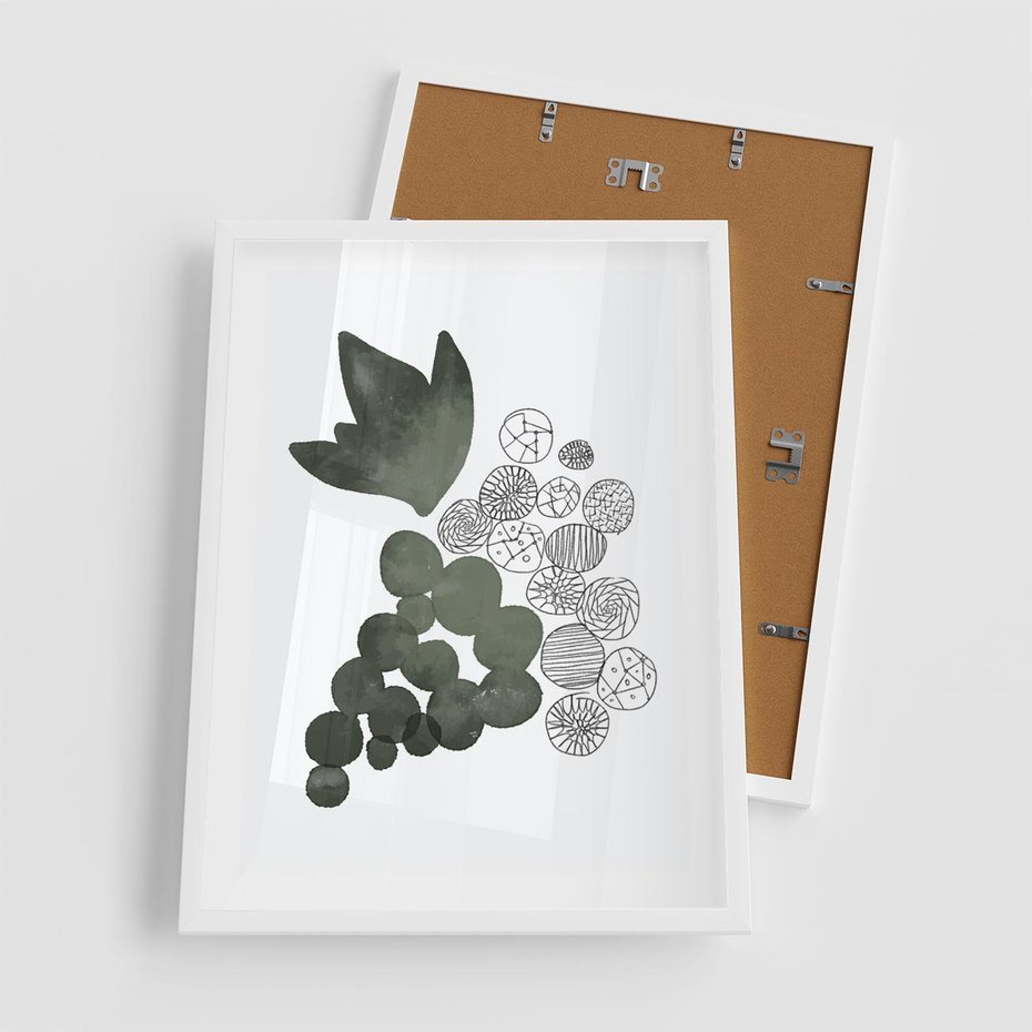 Plakat w ramie 50x70 - Grono Abstrakcji - minimalistyczny plakat, winogrona - rama biała