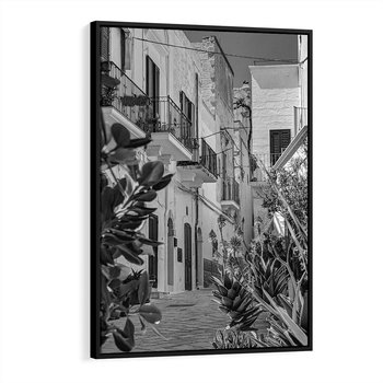 Obraz w ramie 70x100 - Nadmorska Uliczka - czarno białe zdjecie, uliczka w nadmorskim mieście - rama czarna