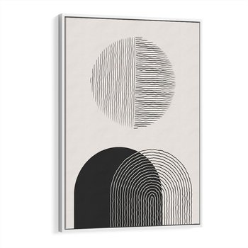 Obraz w ramie 50x70 - Przenikająca Rzeczywistość - abstrakcyjna kompozycja, okręgi i półokręgi - rama biała