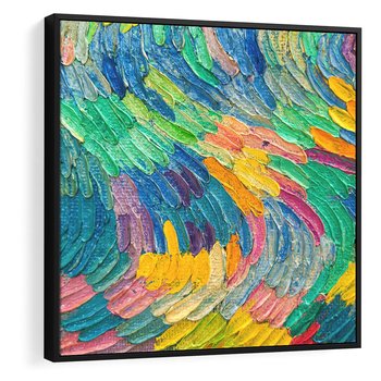 Obraz w ramie 50x50 - Egzotyczne Pióra - abstrakcyjne dzieło, farby olejne - rama czarna