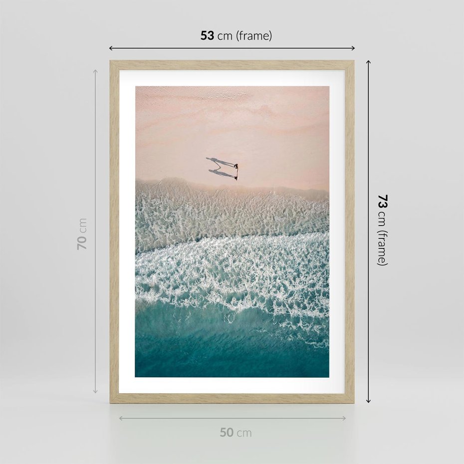 Plakat w ramie 50x70 - Turkusowe Uroki - niebieskie turkusowe morze, plaża - rama drewno