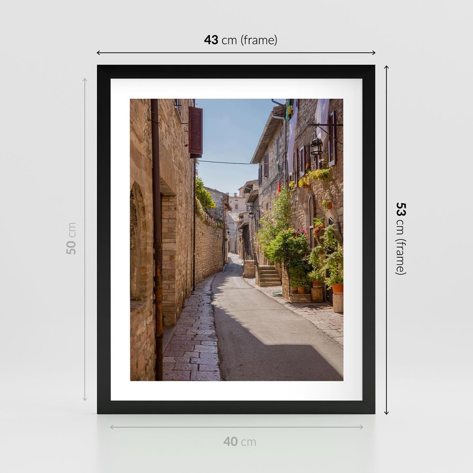 Plakat w ramie 40x50 - Uliczka Wakacyjnego Miasteczka - uliczka, wakacje - rama czarna