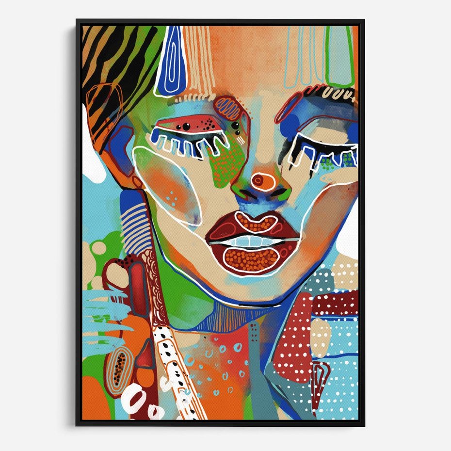 Obraz w ramie 70x100 - Kolorowe Formy - abstrakcyjny portret kobiety, twarz - rama czarna