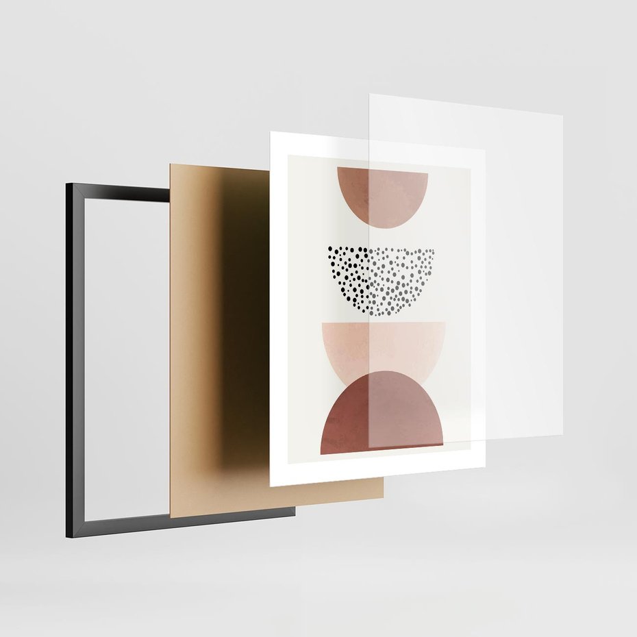 Plakat w ramie 40x50 - Geometryczna Harmonia w Brązach i Beżach - geometryczne kształty, brązy i beże - rama czarna