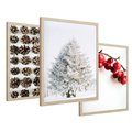 Zestaw obrazy w ramie 30x40 galeria - Zima, szyszki, śnieg - rama drewno
