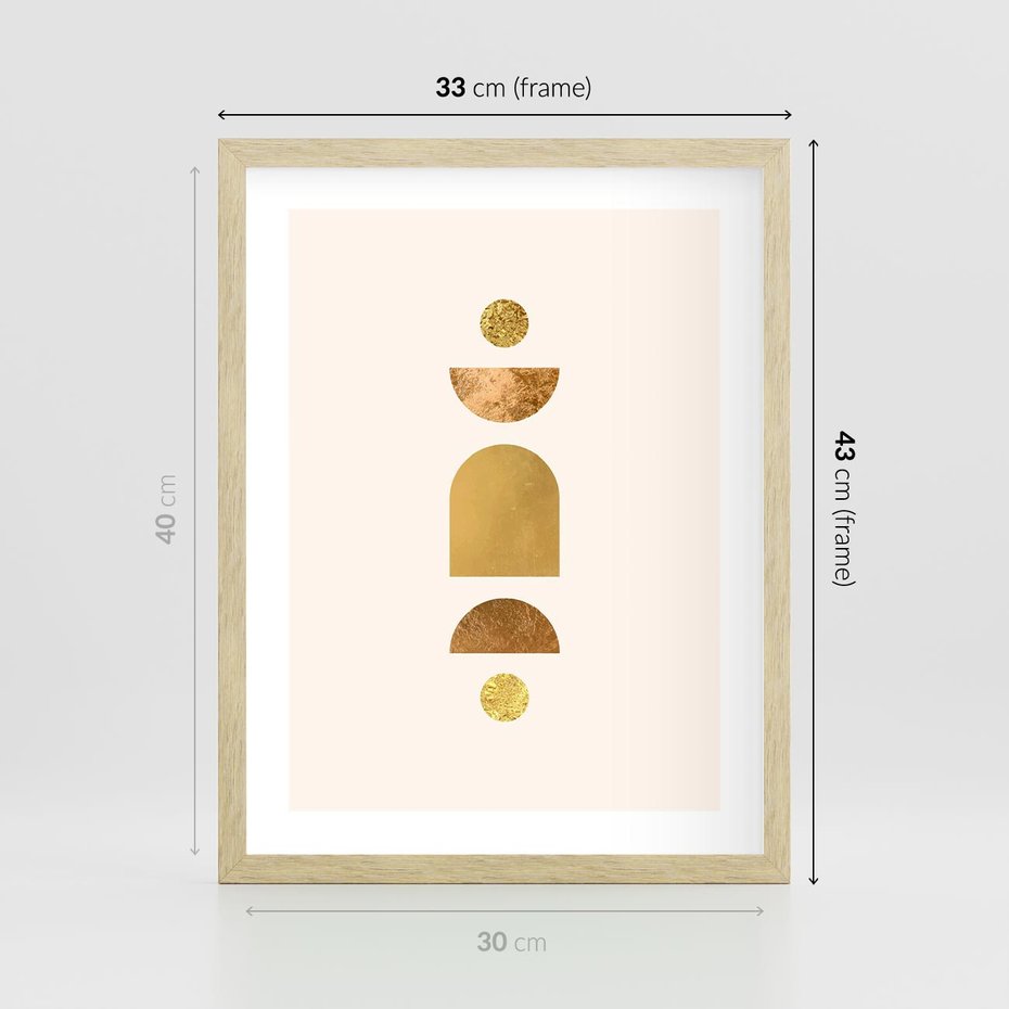 Plakat w ramie 30x40 - Abstrakcyjne Wzory - geometryczne złote kształty, tekstura - rama drewno