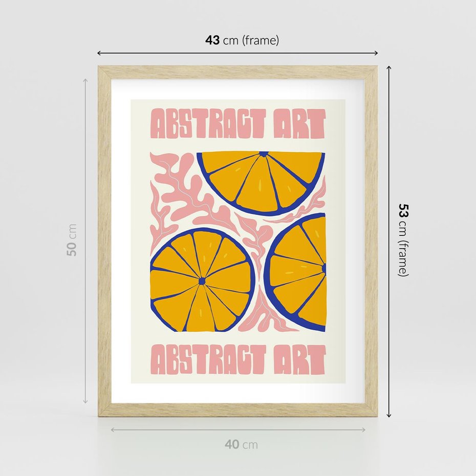 Plakat w ramie 40x50 - Podróżne Wizje - typografia, cytryny - rama drewno