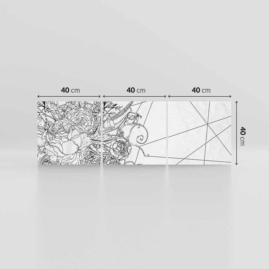 Obraz na płótnie 120x40 - Refleksje w martwym punkcie - graficzny szkic, kompozycja kwiatów