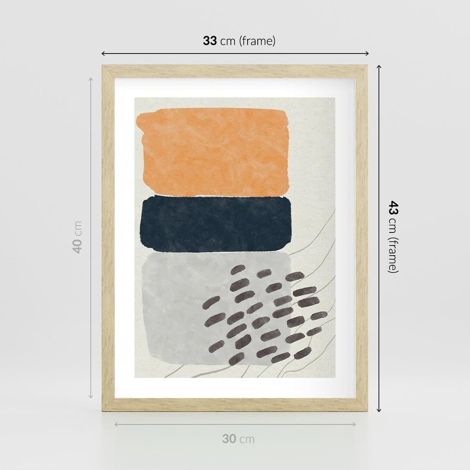 Plakat w ramie 30x40 - Impulsy Podróżnych Marzeń - geometryczne elementy, stonowane kolory - rama drewno