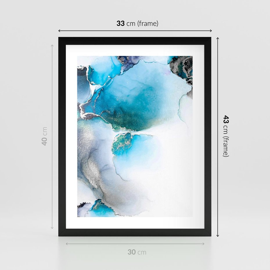 Plakat w ramie 30x40 - Elegancja Marmuru - marmur, błękit - rama czarna